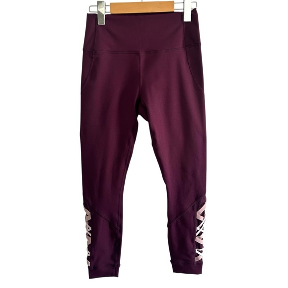FABLETICS Dynamic High-Waisted Lattice 7/8 Leggings Burgundy Mauve Size Small - Picture 2 of 7